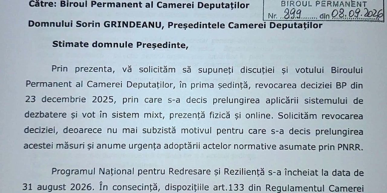 De mâine, în Camera Deputaților, dezbaterile și votul revin la prezență exclusiv fizică, la solicitarea PNL